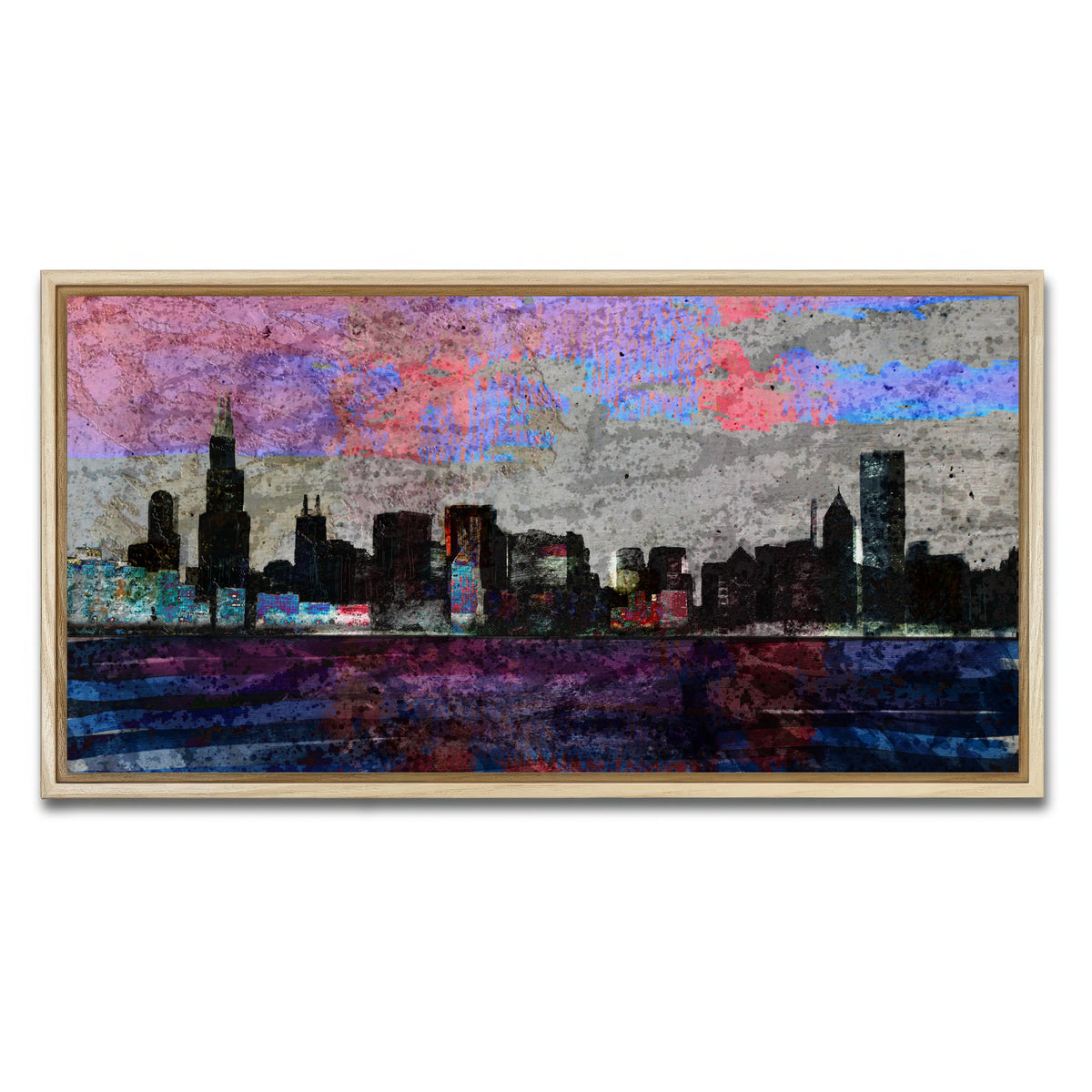 AUTO-MOCKUP WHITE | Dark chicago skyline | 1 Piece | Natural Framed Canvas | group=2x1