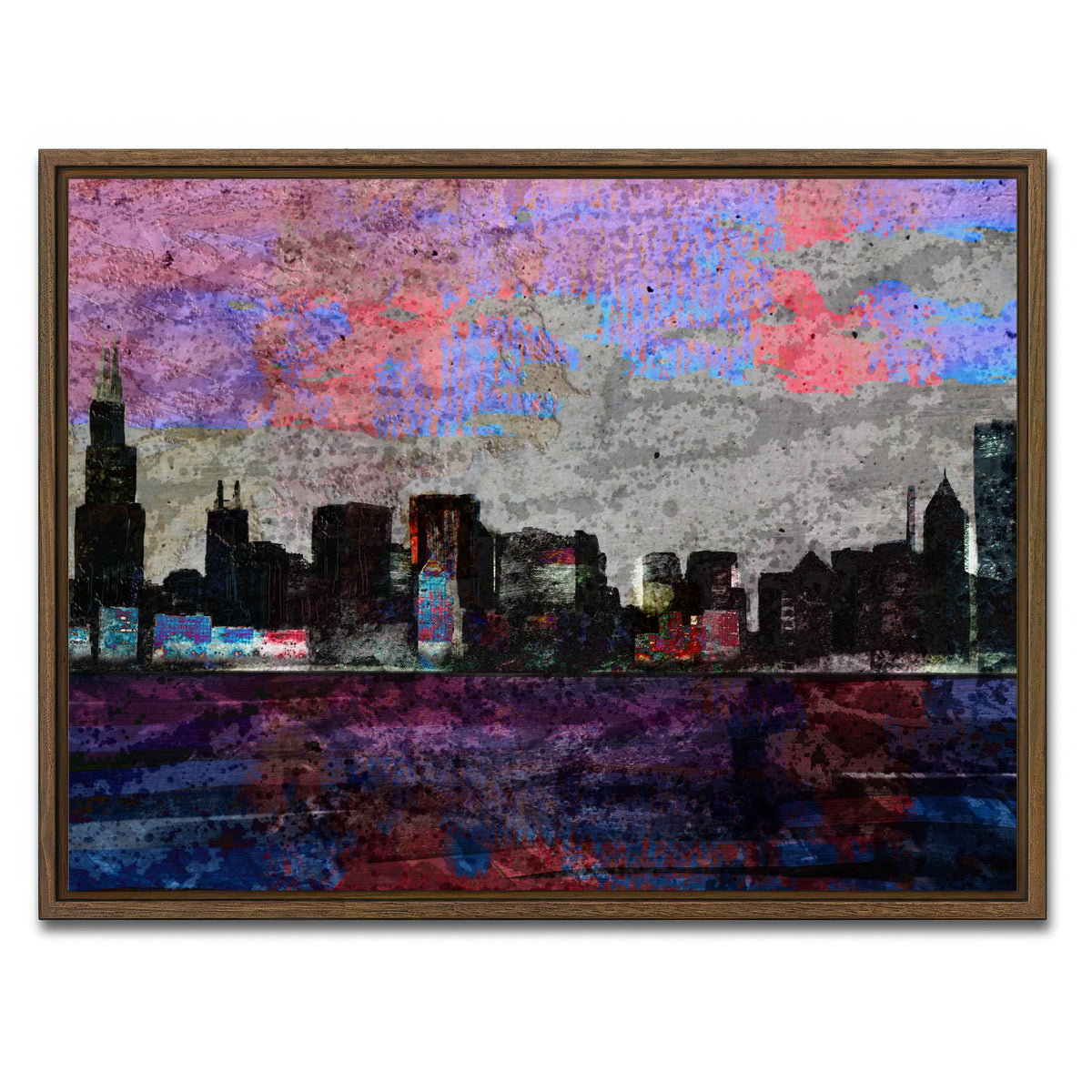 AUTO-MOCKUP WHITE | Dark chicago skyline | 1 Piece | Walnut Framed Canvas | group=4x3