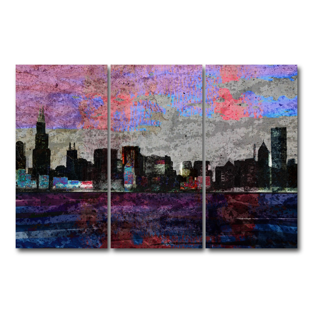 AUTO-MOCKUP WHITE | Dark chicago skyline | 3 Piece | Gallery Wrap Canvas | group=12x24