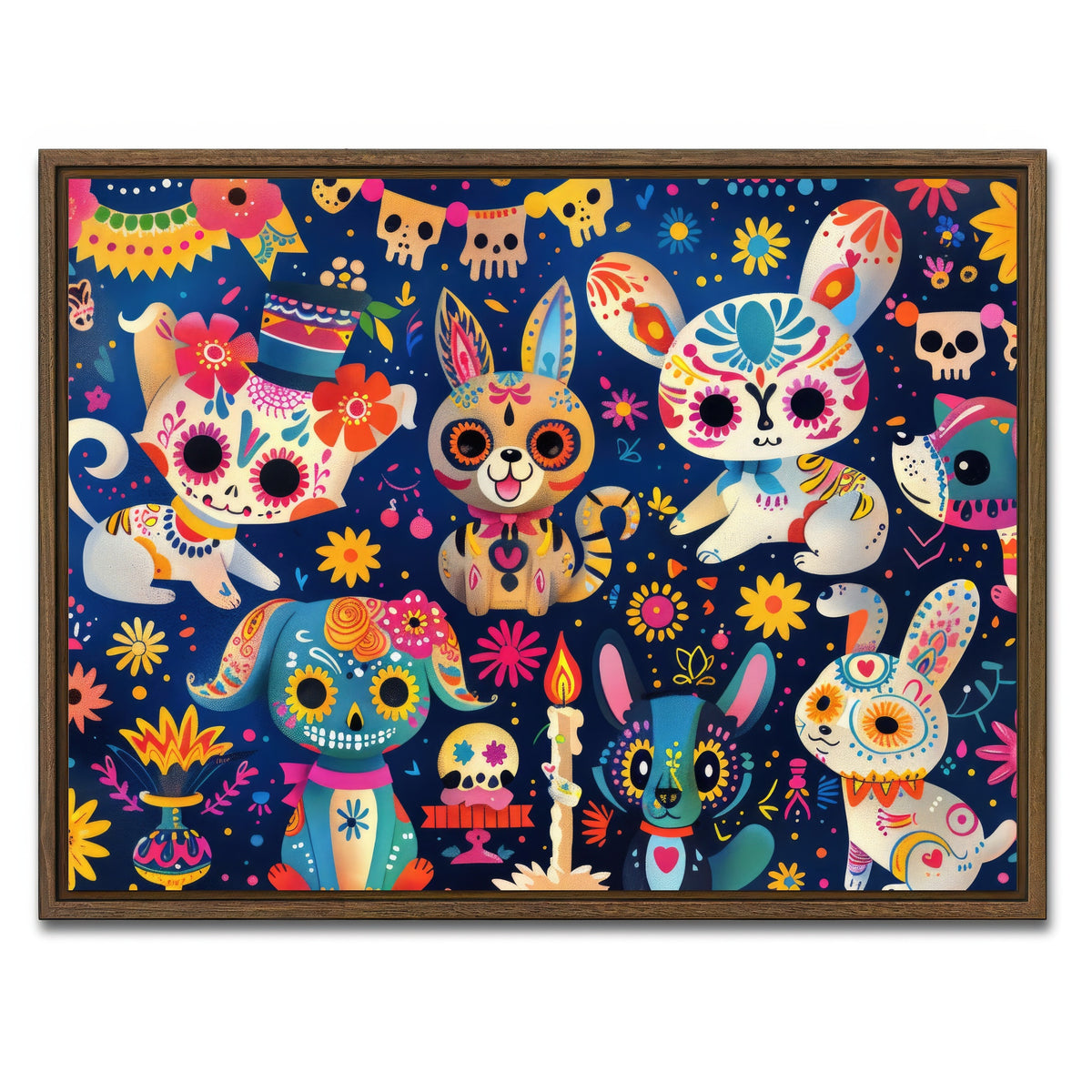 AUTO-MOCKUP WHITE | Day of the Dead Animals | 1 Piece | Walnut Framed Canvas | group=4x3