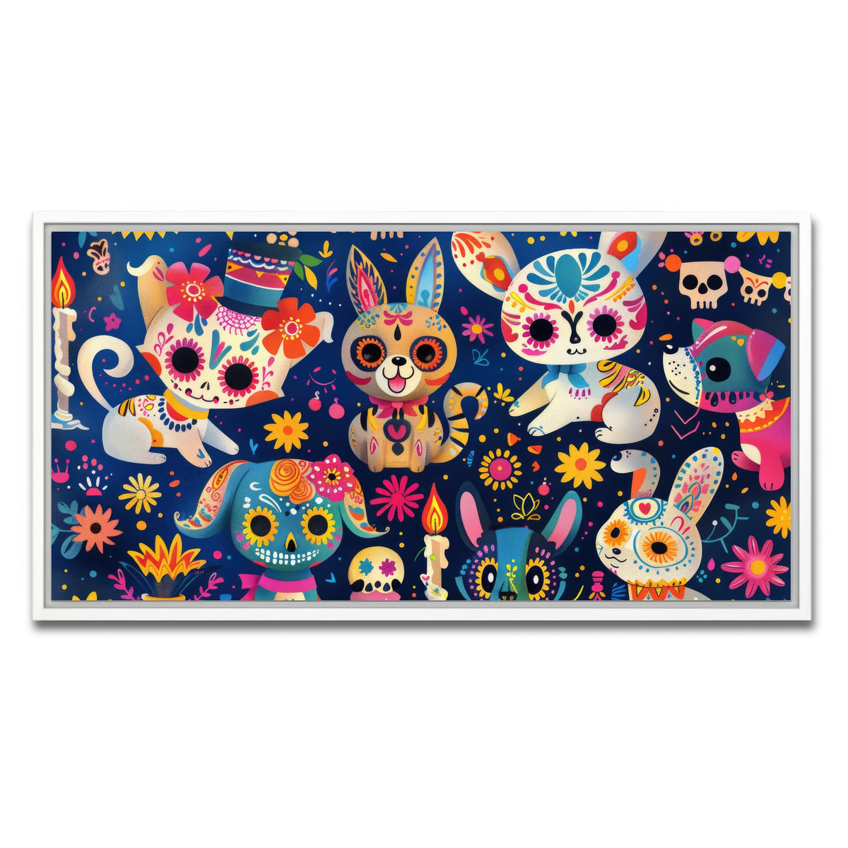 AUTO-MOCKUP WHITE | Day of the Dead Animals | 1 Piece | White Framed Canvas | group=2x1