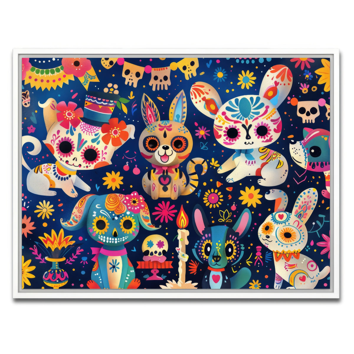 AUTO-MOCKUP WHITE | Day of the Dead Animals | 1 Piece | White Framed Canvas | group=4x3