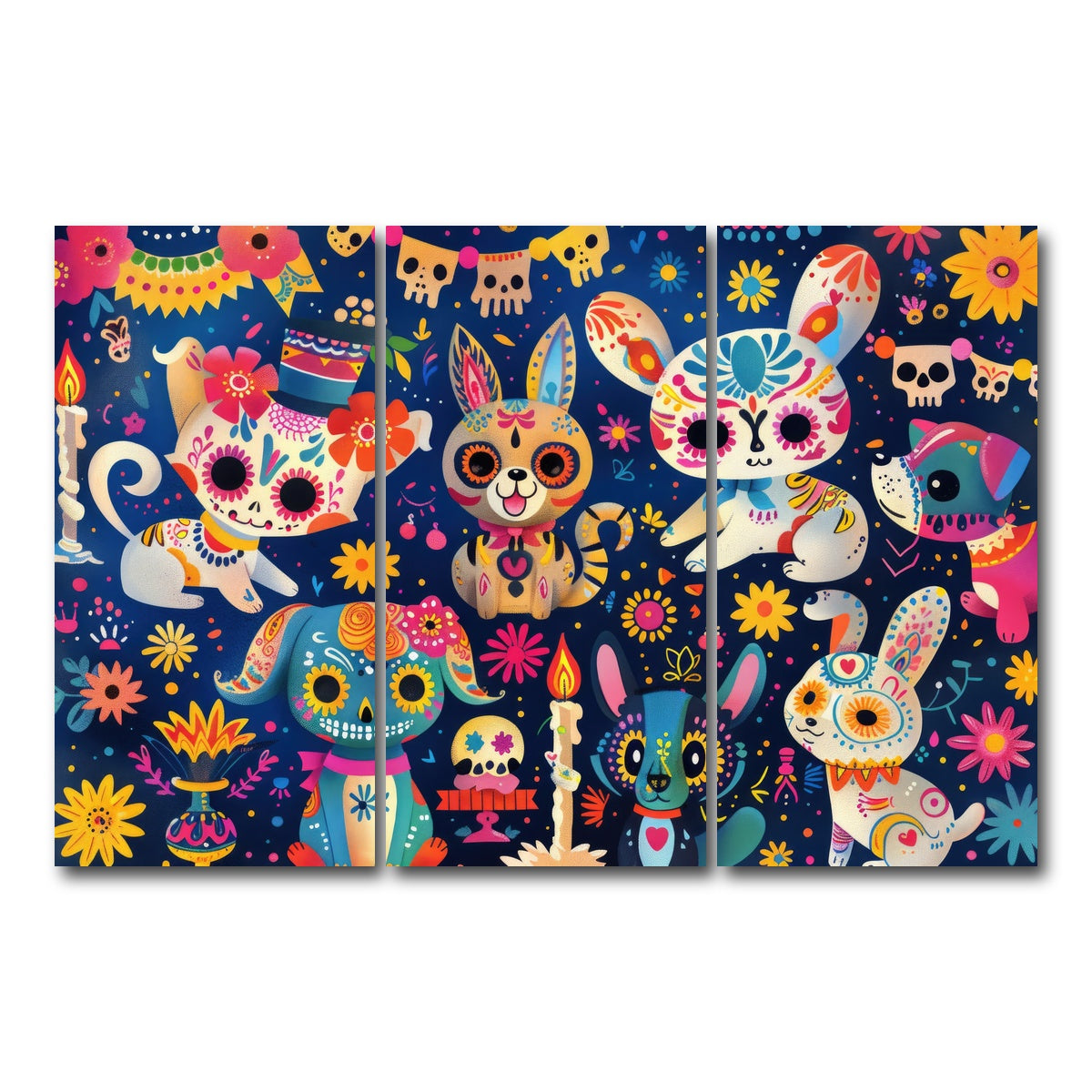 AUTO-MOCKUP WHITE | Day of the Dead Animals | 3 Piece | Gallery Wrap Canvas | group=12x24