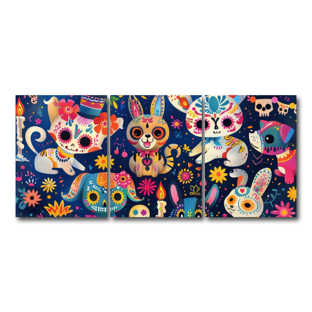 AUTO-MOCKUP WHITE | Day of the Dead Animals | 3 Piece | Gallery Wrap Canvas | group=18x24
