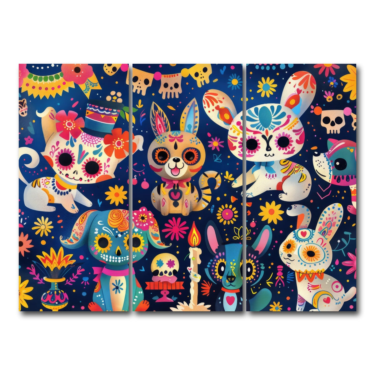 AUTO-MOCKUP WHITE | Day of the Dead Animals | 3 Piece | Gallery Wrap Canvas | group=8x18