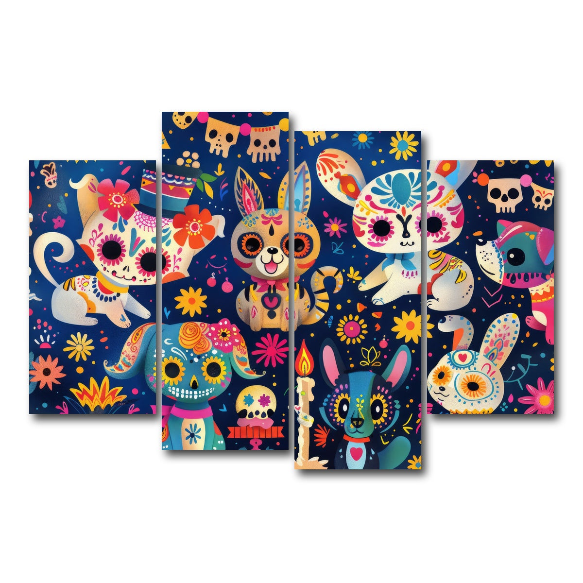 AUTO-MOCKUP WHITE | Day of the Dead Animals | 4 Piece | Gallery Wrap Canvas | group=4_short