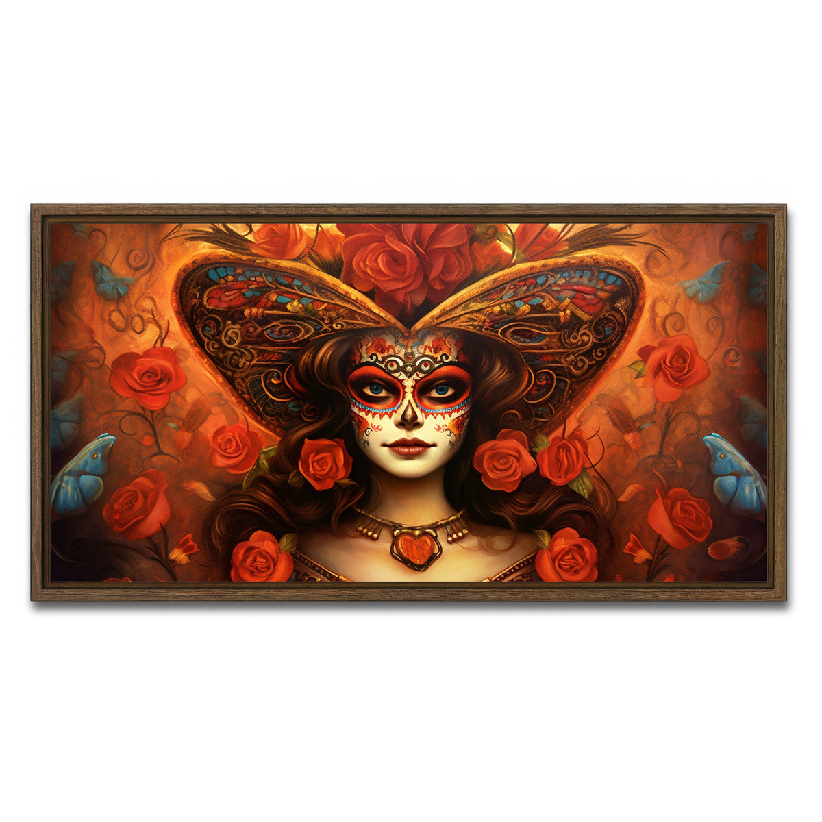 AUTO-MOCKUP WHITE | Day of the Dead Art | 1 Piece | Walnut Framed Canvas | group=2x1