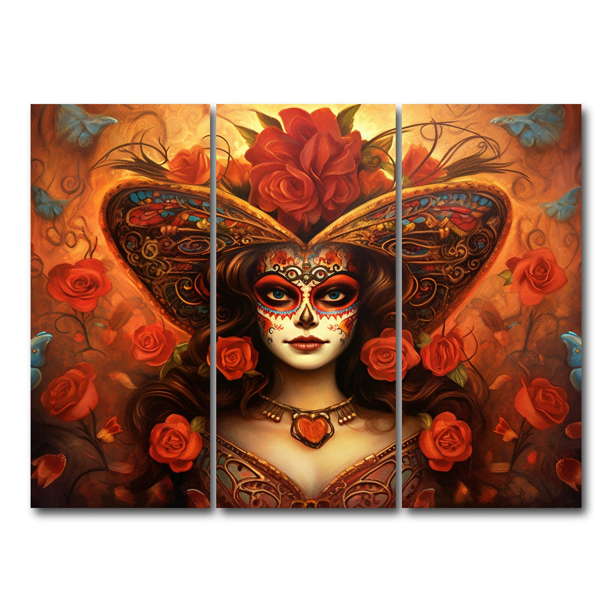 AUTO-MOCKUP WHITE | Day of the Dead Art | 3 Piece | Gallery Wrap Canvas | group=8x18
