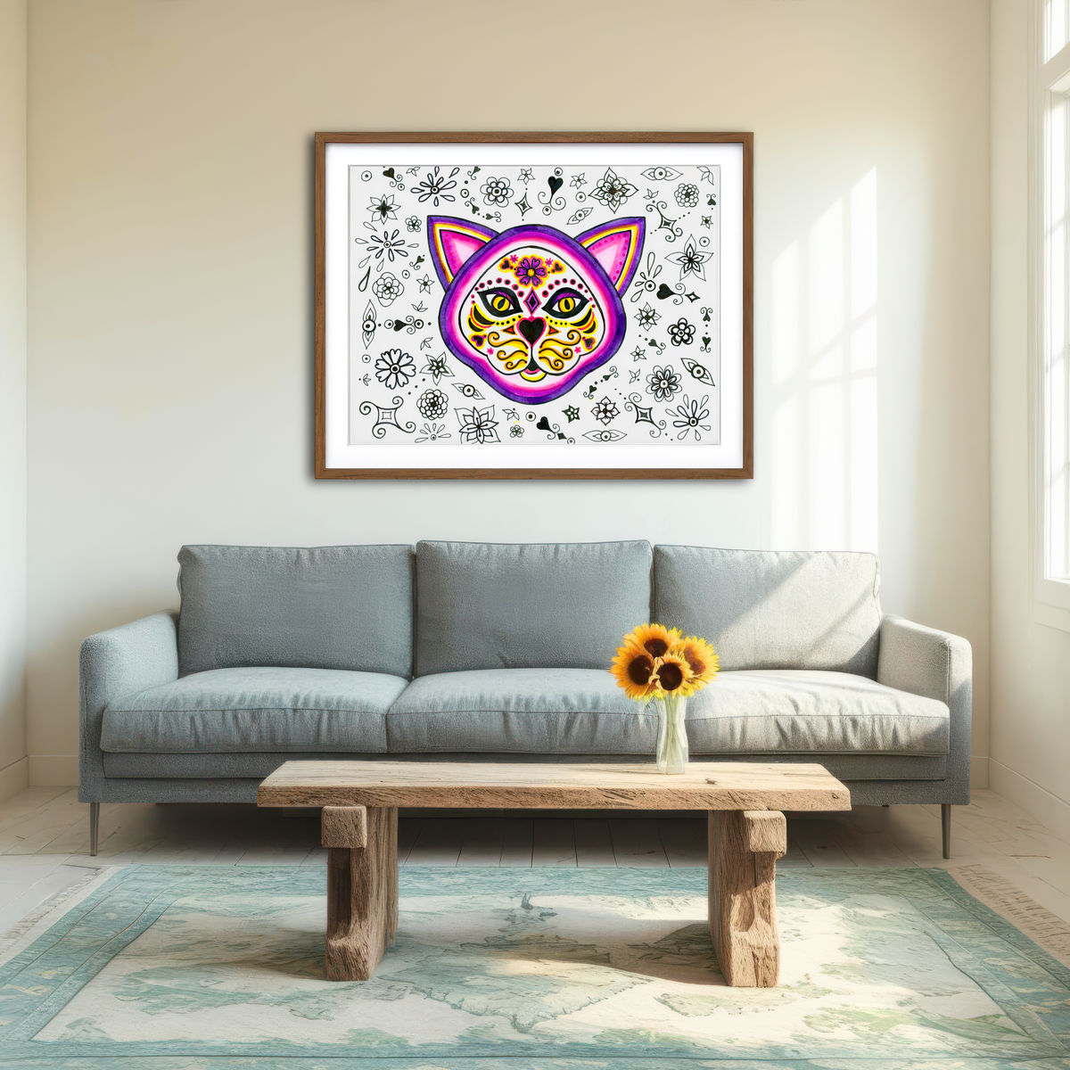 AUTO-MOCKUP ROOM | Day of the Dead Cat Skeleton Wall Art