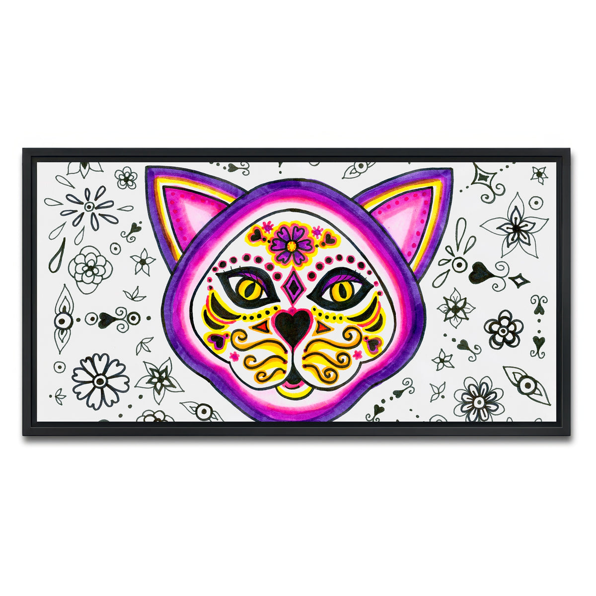 AUTO-MOCKUP WHITE | Day of the Dead Cat Skeleton | 1 Piece | Black Framed Canvas | group=2x1