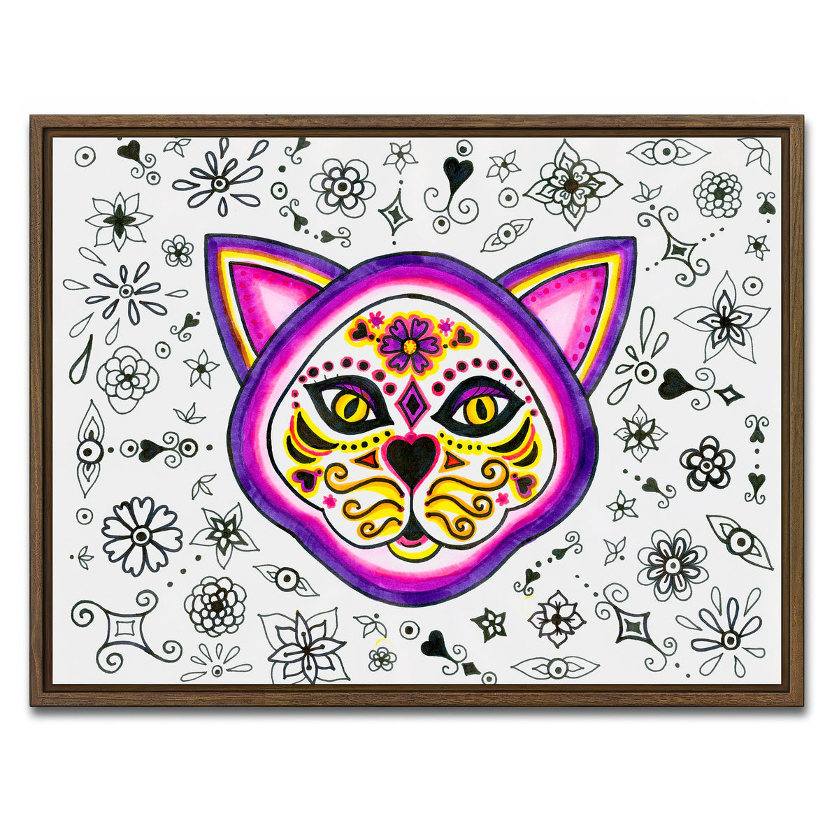 AUTO-MOCKUP WHITE | Day of the Dead Cat Skeleton | 1 Piece | Walnut Framed Canvas | group=4x3