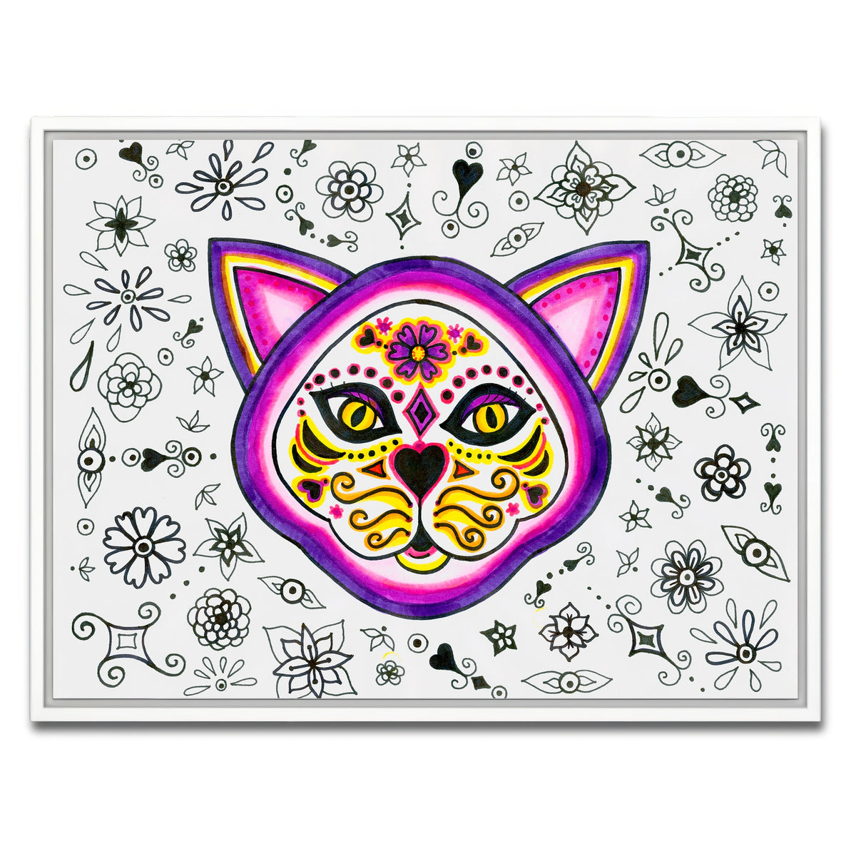 AUTO-MOCKUP WHITE | Day of the Dead Cat Skeleton | 1 Piece | White Framed Canvas | group=4x3