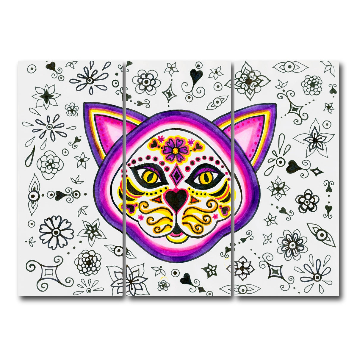 AUTO-MOCKUP WHITE | Day of the Dead Cat Skeleton | 3 Piece | Gallery Wrap Canvas | group=8x18