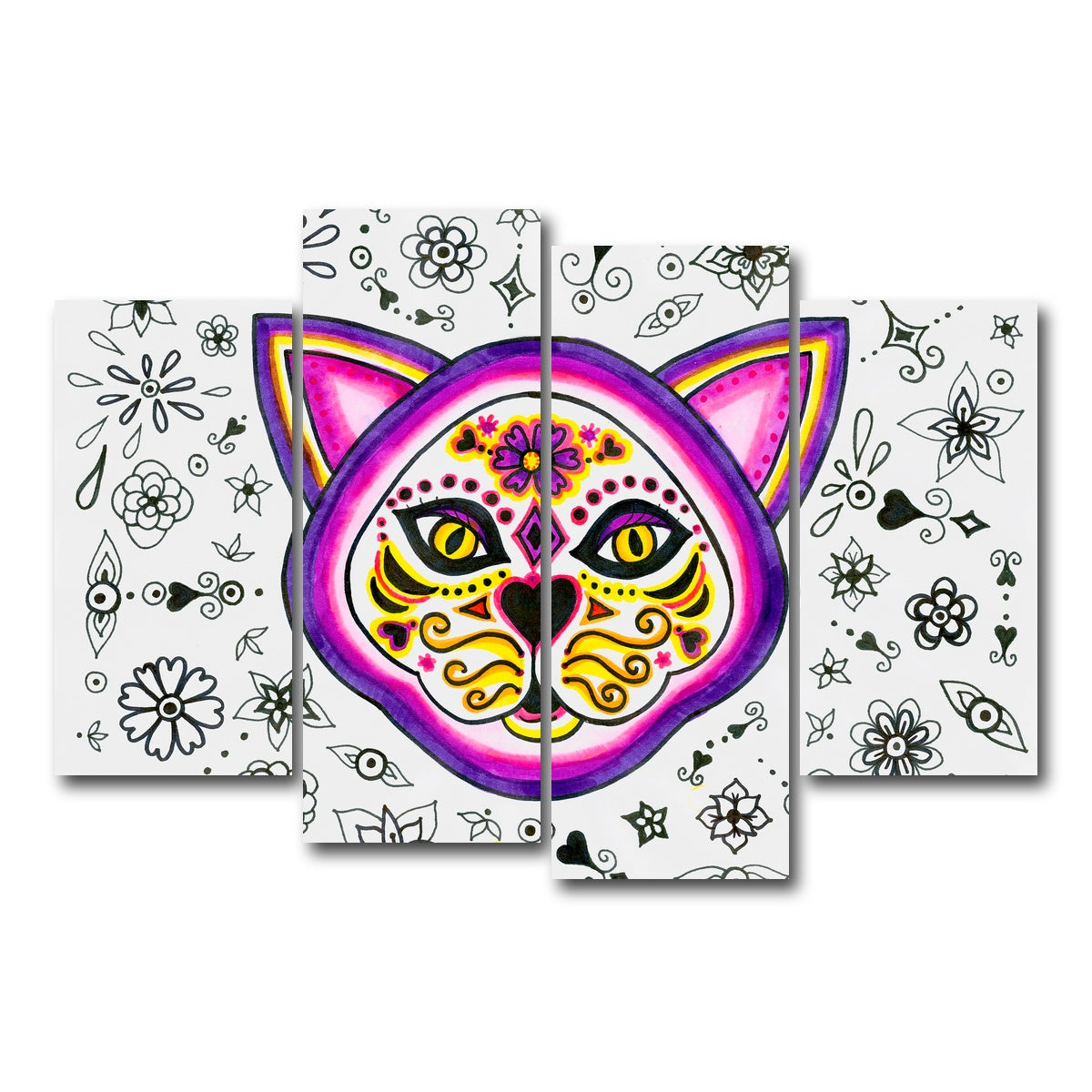 AUTO-MOCKUP WHITE | Day of the Dead Cat Skeleton | 4 Piece | Gallery Wrap Canvas | group=4_short