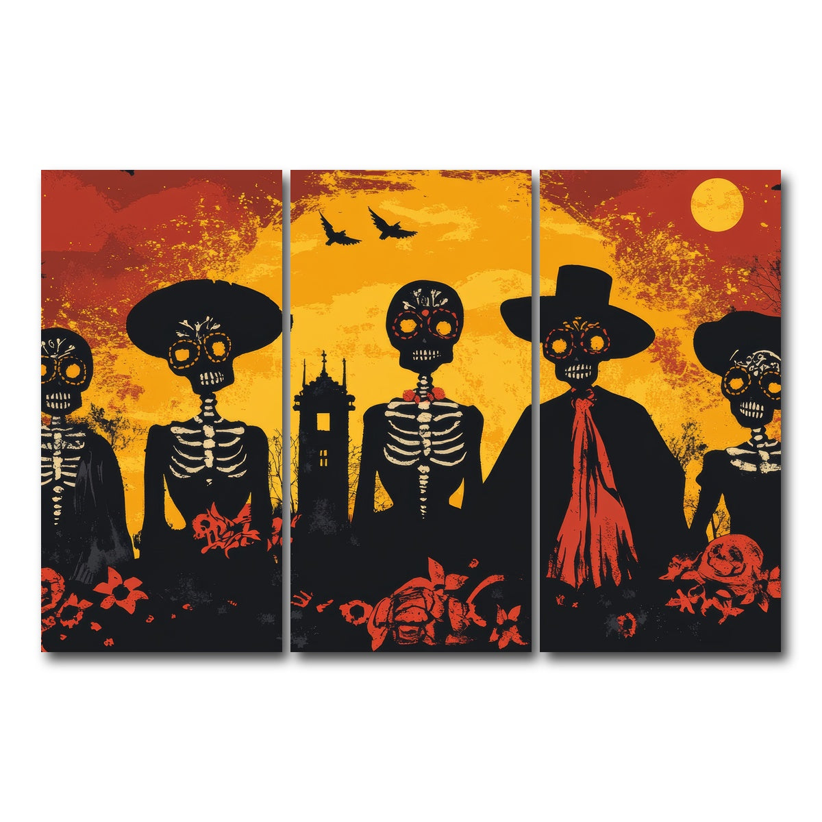 AUTO-MOCKUP WHITE | Day of the Dead Celebration | 3 Piece | Gallery Wrap Canvas | group=12x24