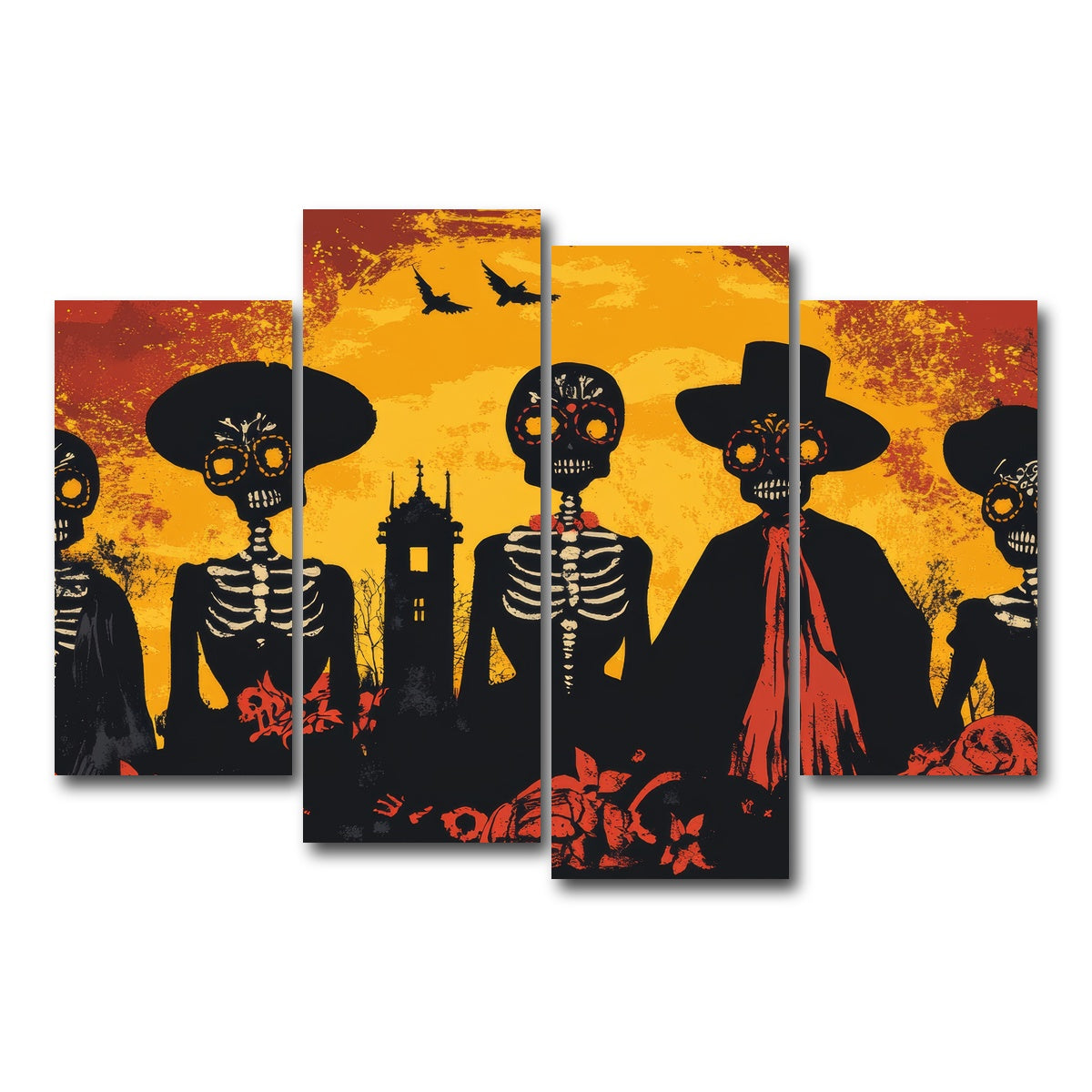 AUTO-MOCKUP WHITE | Day of the Dead Celebration | 4 Piece | Gallery Wrap Canvas | group=4_short