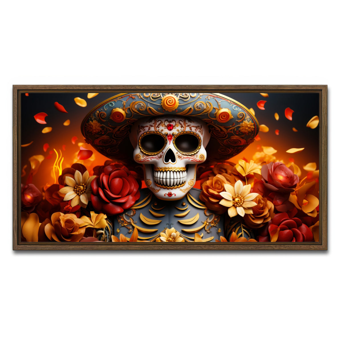 AUTO-MOCKUP WHITE | Day of the Dead Skull | 1 Piece | Walnut Framed Canvas | group=2x1