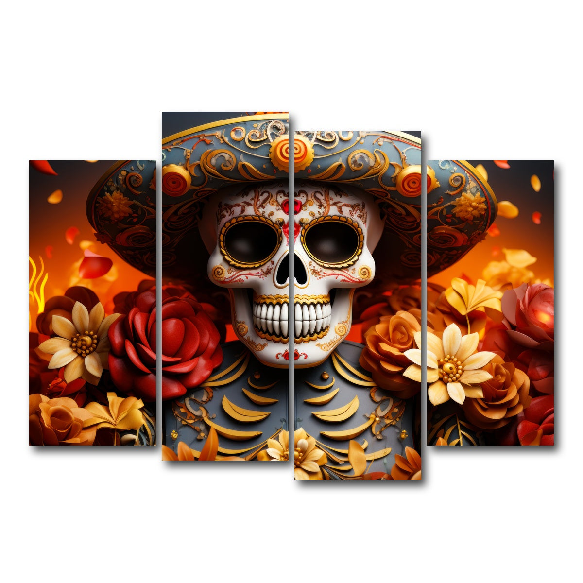 AUTO-MOCKUP WHITE | Day of the Dead Skull | 4 Piece | Gallery Wrap Canvas | group=4_normal