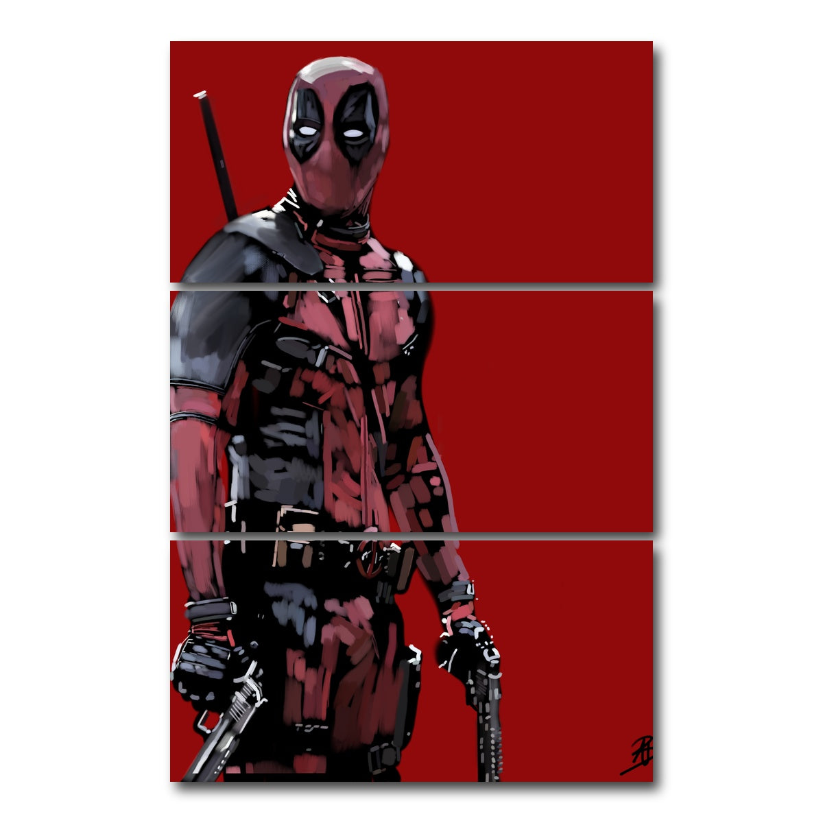 AUTO-MOCKUP WHITE | Deadpool on Red | 3 Piece | Gallery Wrap Canvas | group=12x24_stacked