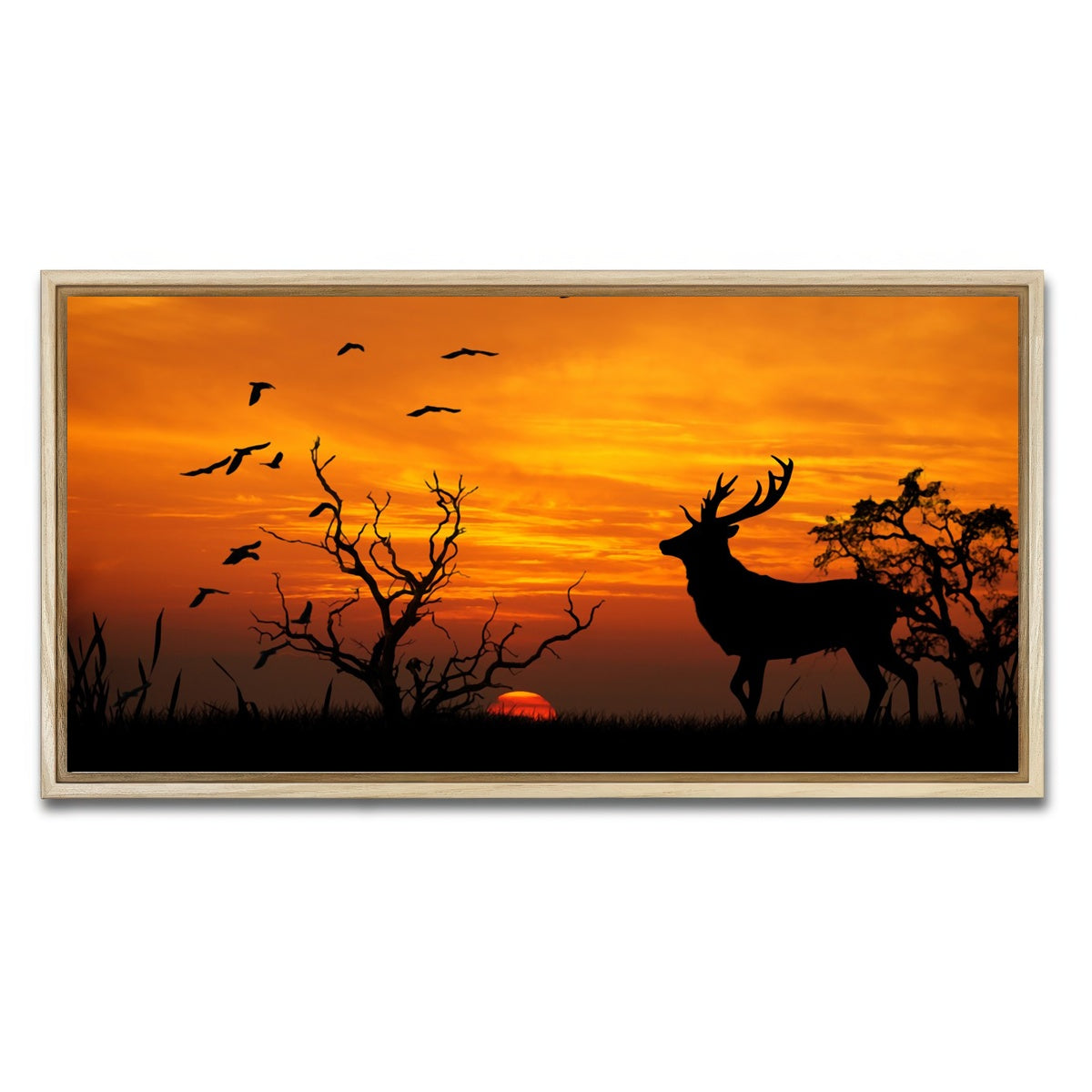 AUTO-MOCKUP WHITE | Deer in the Sunset | 1 Piece | Natural Framed Canvas | group=2x1