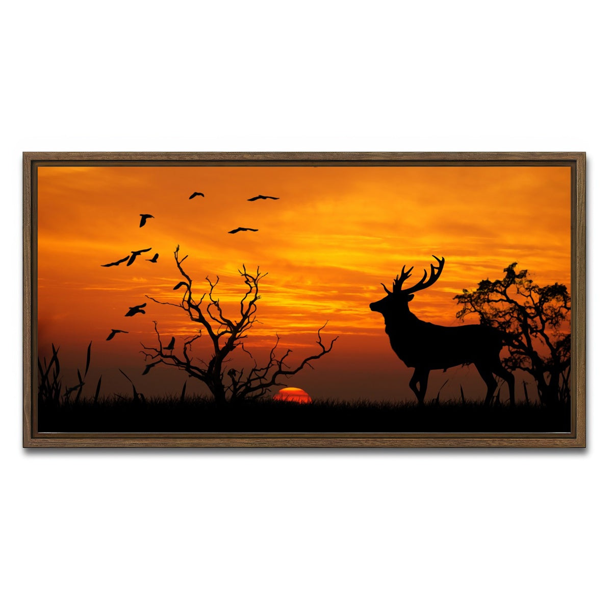 AUTO-MOCKUP WHITE | Deer in the Sunset | 1 Piece | Walnut Framed Canvas | group=2x1