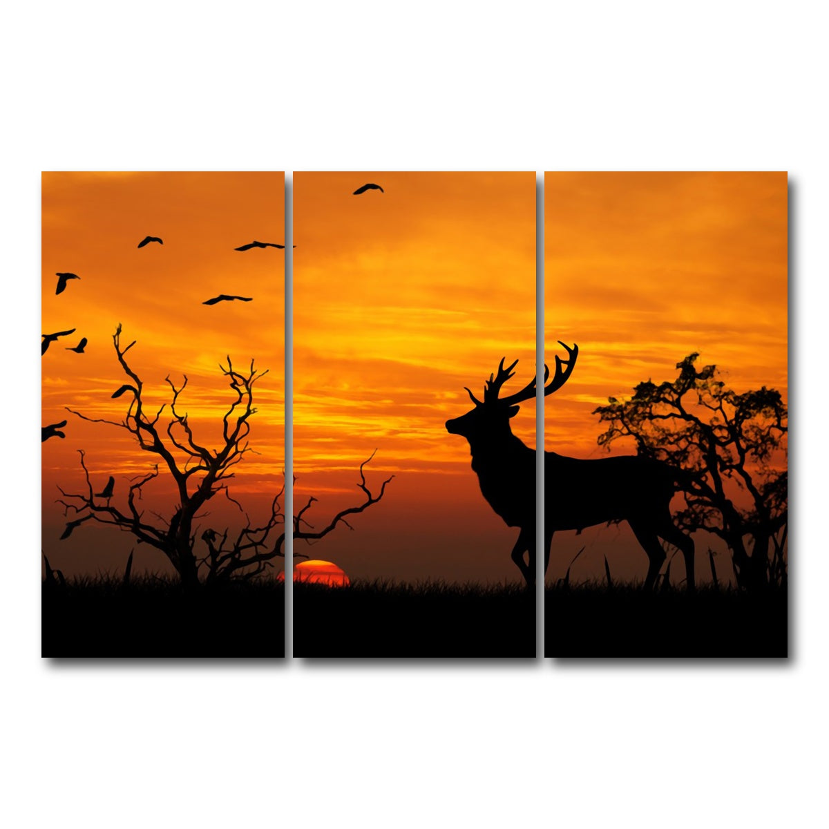 AUTO-MOCKUP WHITE | Deer in the Sunset | 3 Piece | Gallery Wrap Canvas | group=12x24