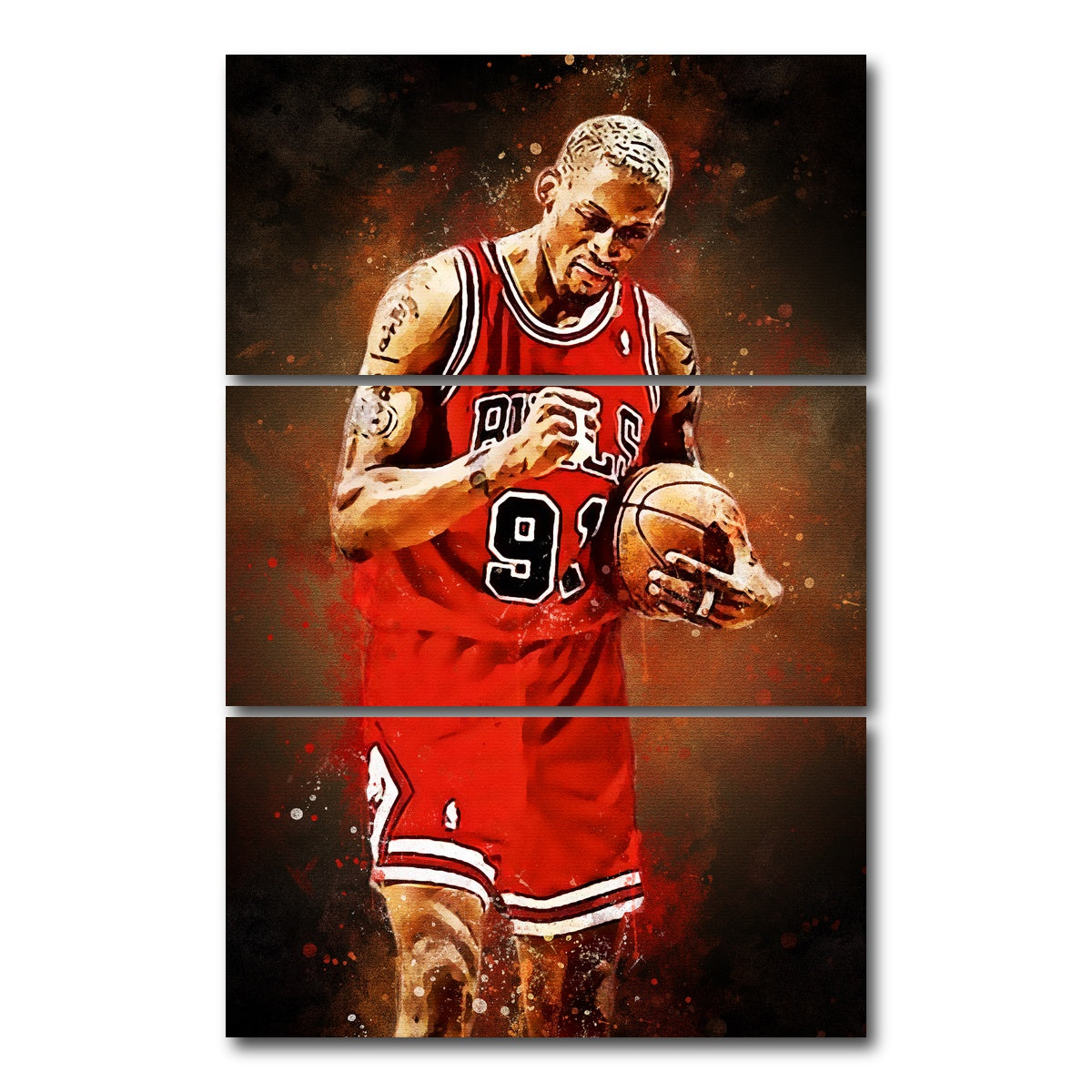 AUTO-MOCKUP WHITE | Dennis Rodman Painting | 3 Piece | Gallery Wrap Canvas | group=12x24_stacked