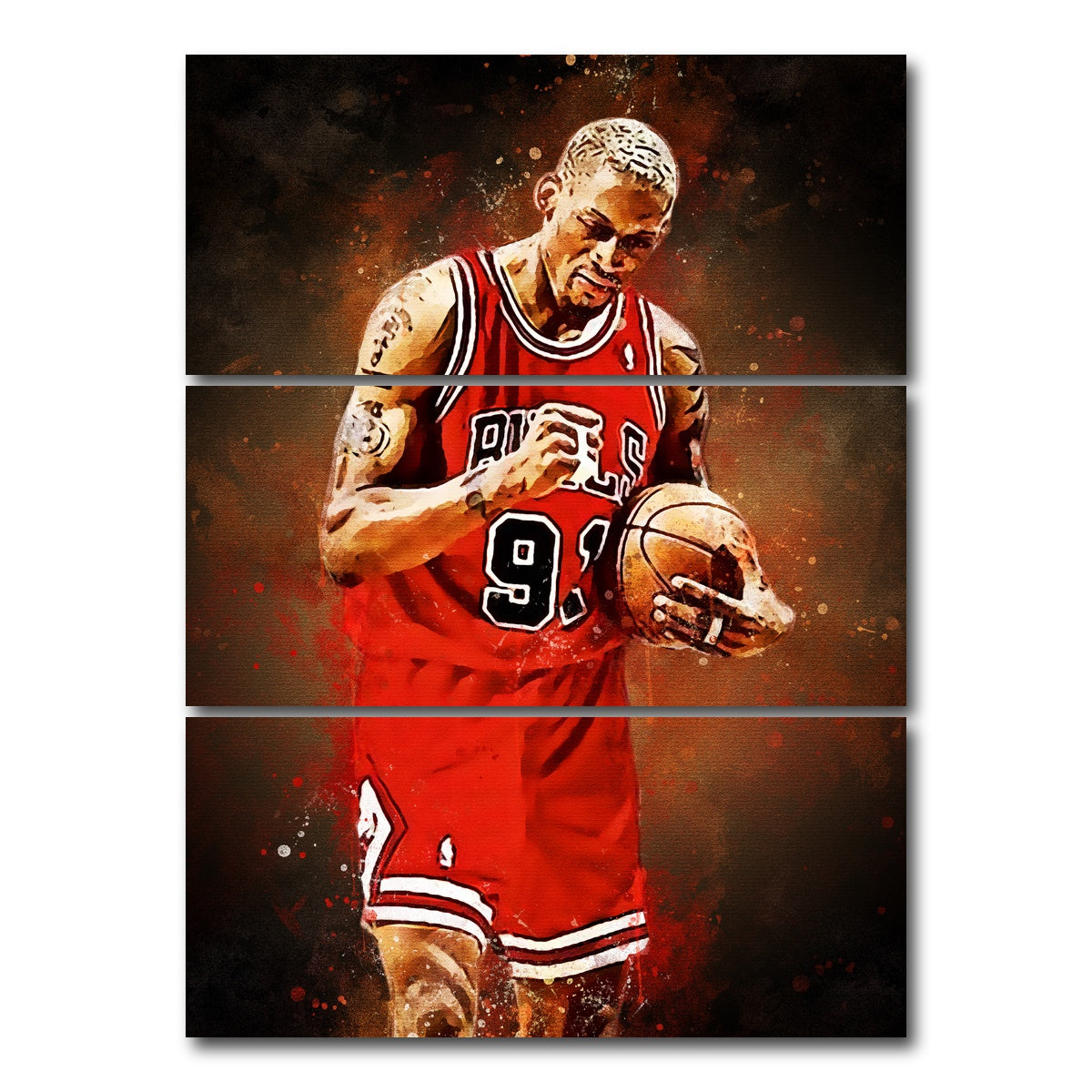 AUTO-MOCKUP WHITE | Dennis Rodman Painting | 3 Piece | Gallery Wrap Canvas | group=8x18_stacked