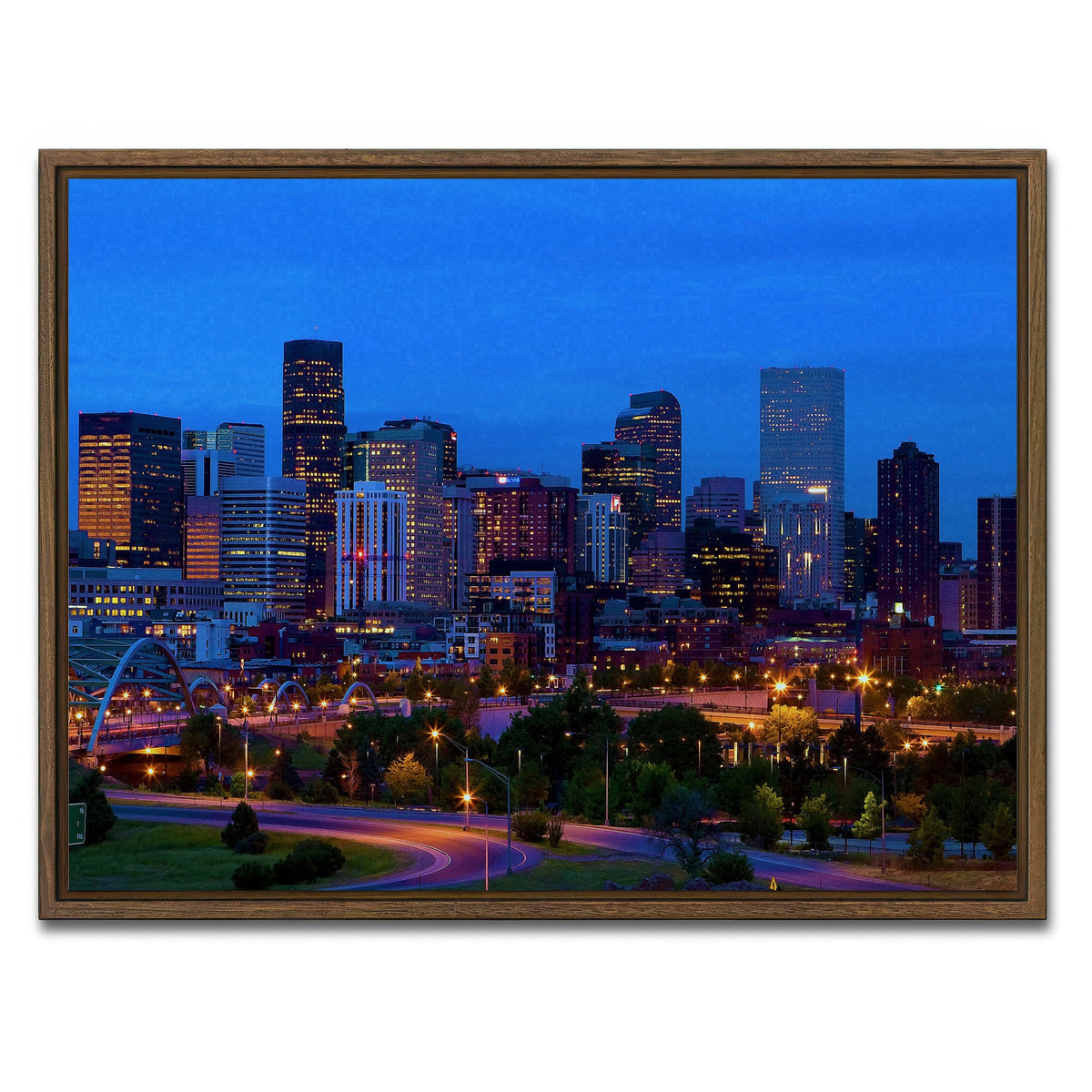 AUTO-MOCKUP WHITE | Denver Skyline | 1 Piece | Walnut Framed Canvas | group=4x3