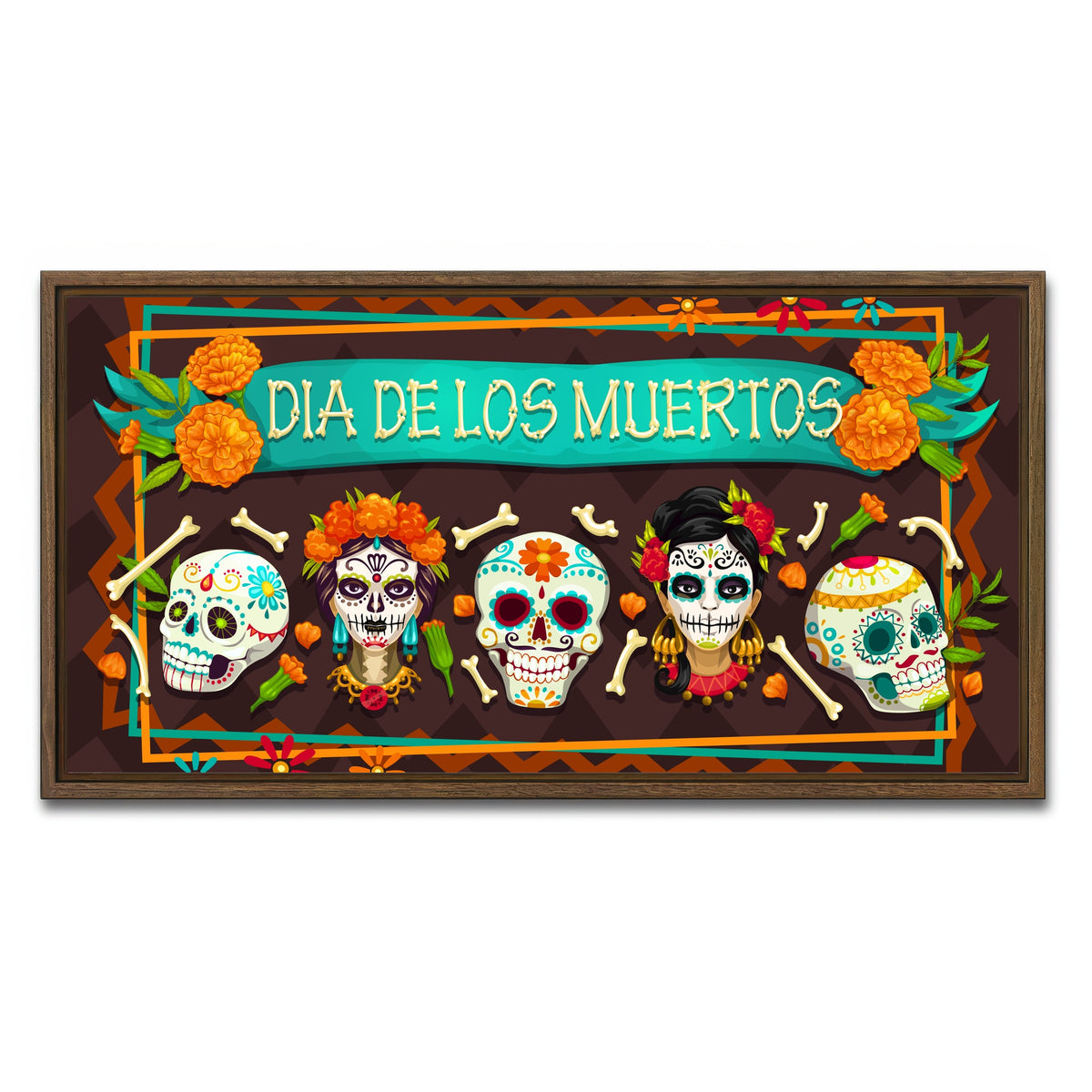 AUTO-MOCKUP WHITE | Dia De Los Muertos | 1 Piece | Walnut Framed Canvas | group=2x1