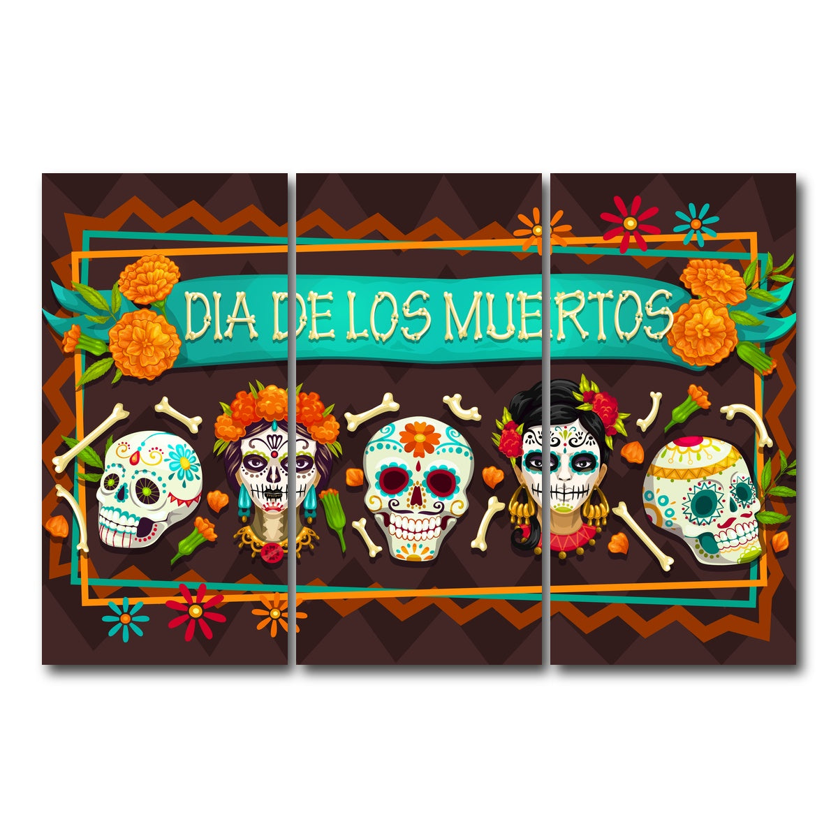 AUTO-MOCKUP WHITE | Dia De Los Muertos | 3 Piece | Gallery Wrap Canvas | group=12x24