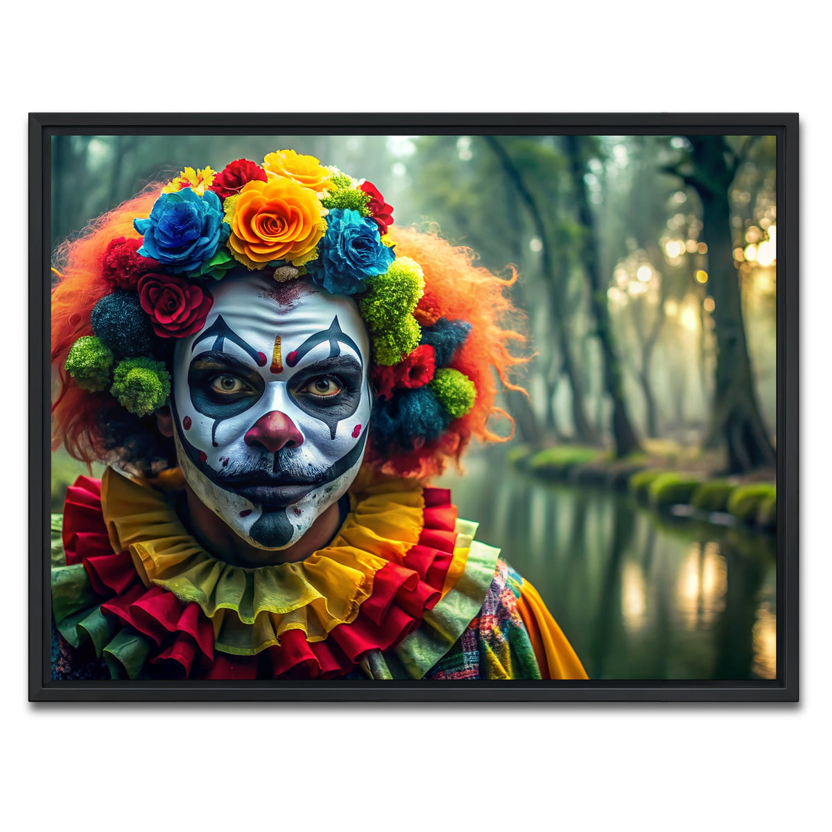AUTO-MOCKUP WHITE | Dia de Los muertos swamp clown | 1 Piece | Black Framed Canvas | group=4x3