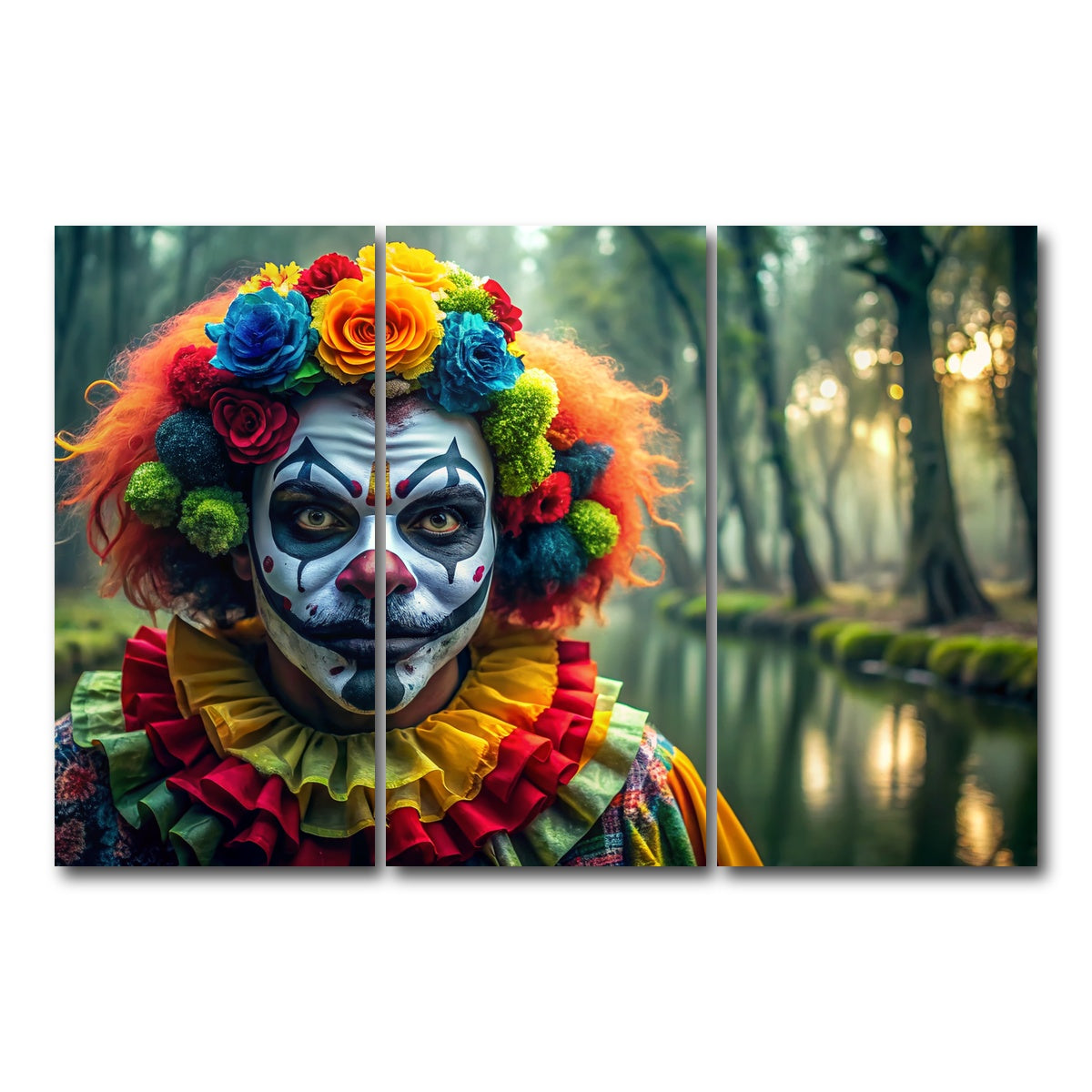 AUTO-MOCKUP WHITE | Dia de Los muertos swamp clown | 3 Piece | Gallery Wrap Canvas | group=12x24