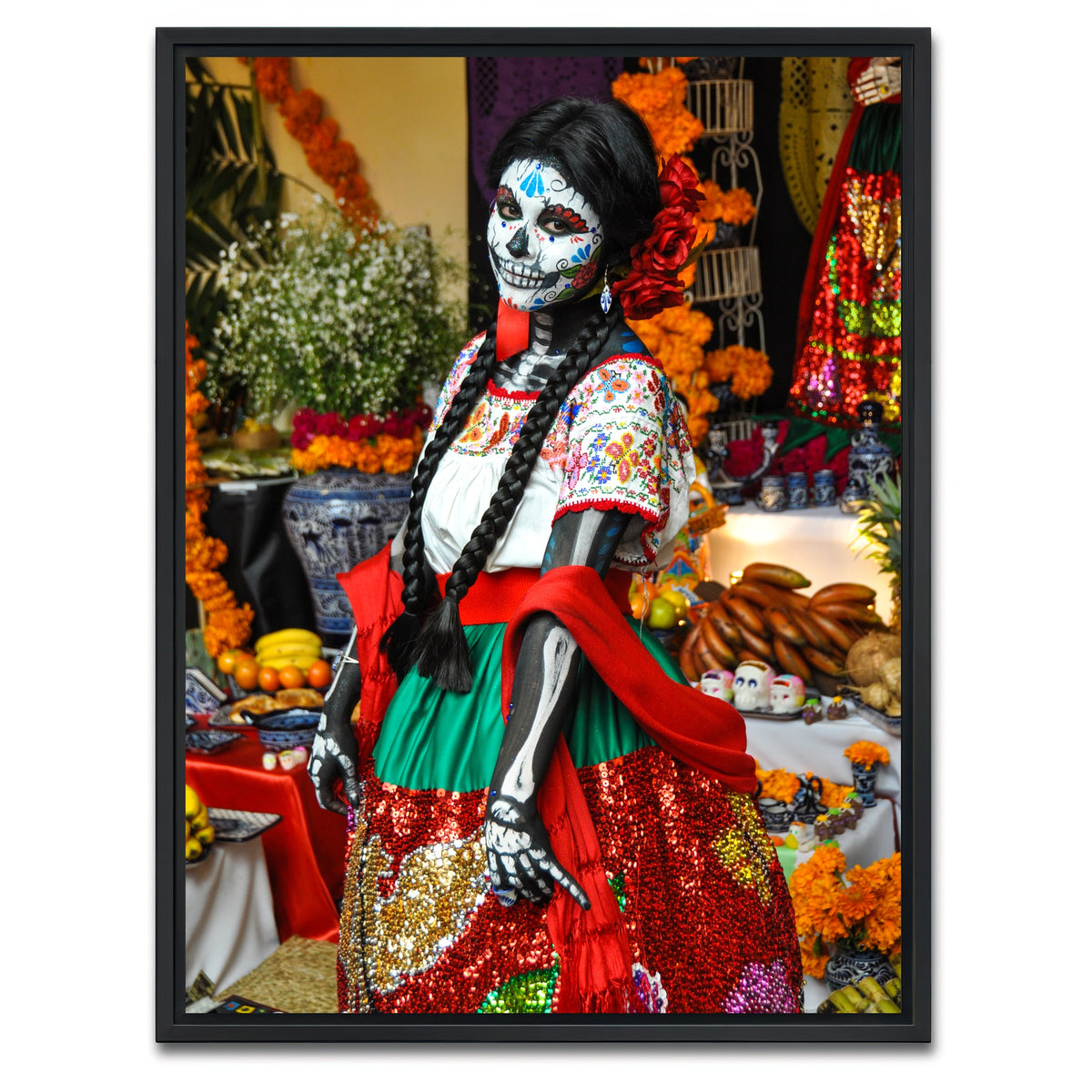 AUTO-MOCKUP WHITE | Dia de los Muertos Woman | 1 Piece | Black Framed Canvas | group=3x4