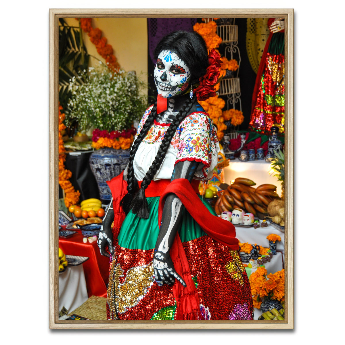 AUTO-MOCKUP WHITE | Dia de los Muertos Woman | 1 Piece | Natural Framed Canvas | group=3x4