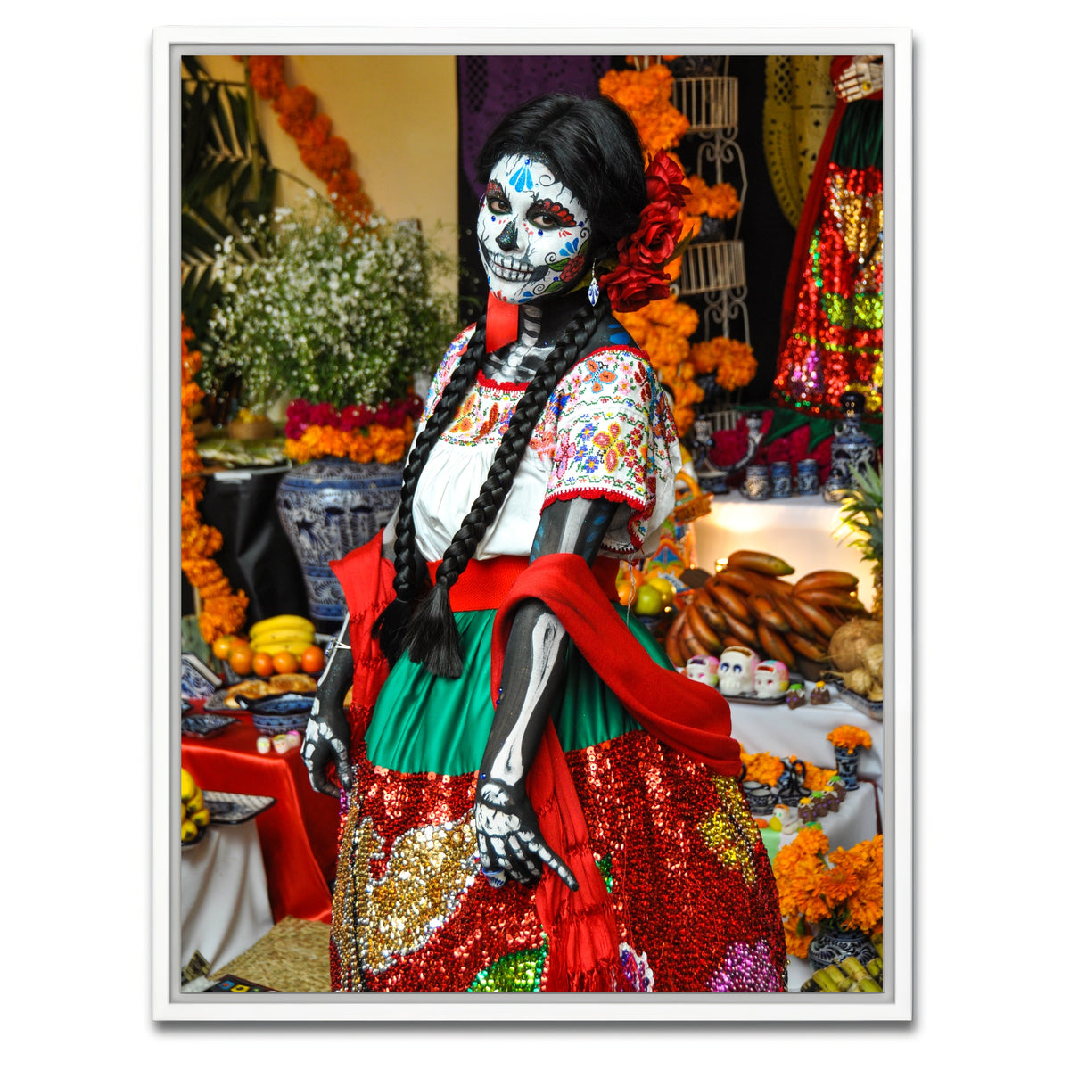 AUTO-MOCKUP WHITE | Dia de los Muertos Woman | 1 Piece | White Framed Canvas | group=3x4