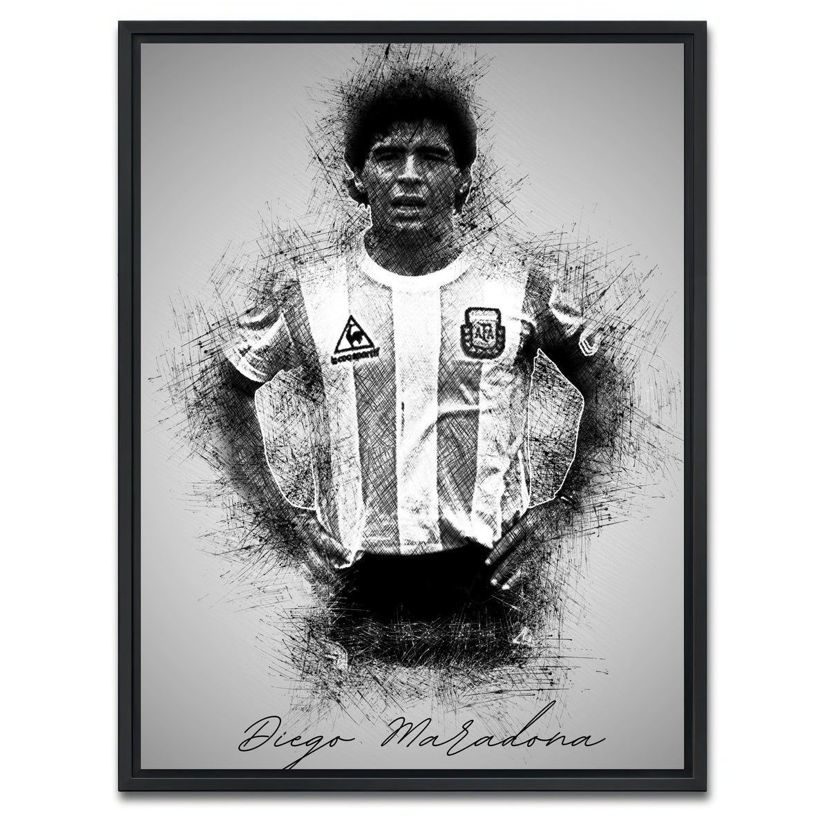 AUTO-MOCKUP WHITE | Diego Maradona Sketch | 1 Piece | Black Framed Canvas | group=3x4