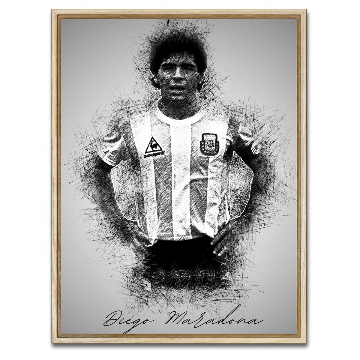 AUTO-MOCKUP WHITE | Diego Maradona Sketch | 1 Piece | Natural Framed Canvas | group=3x4