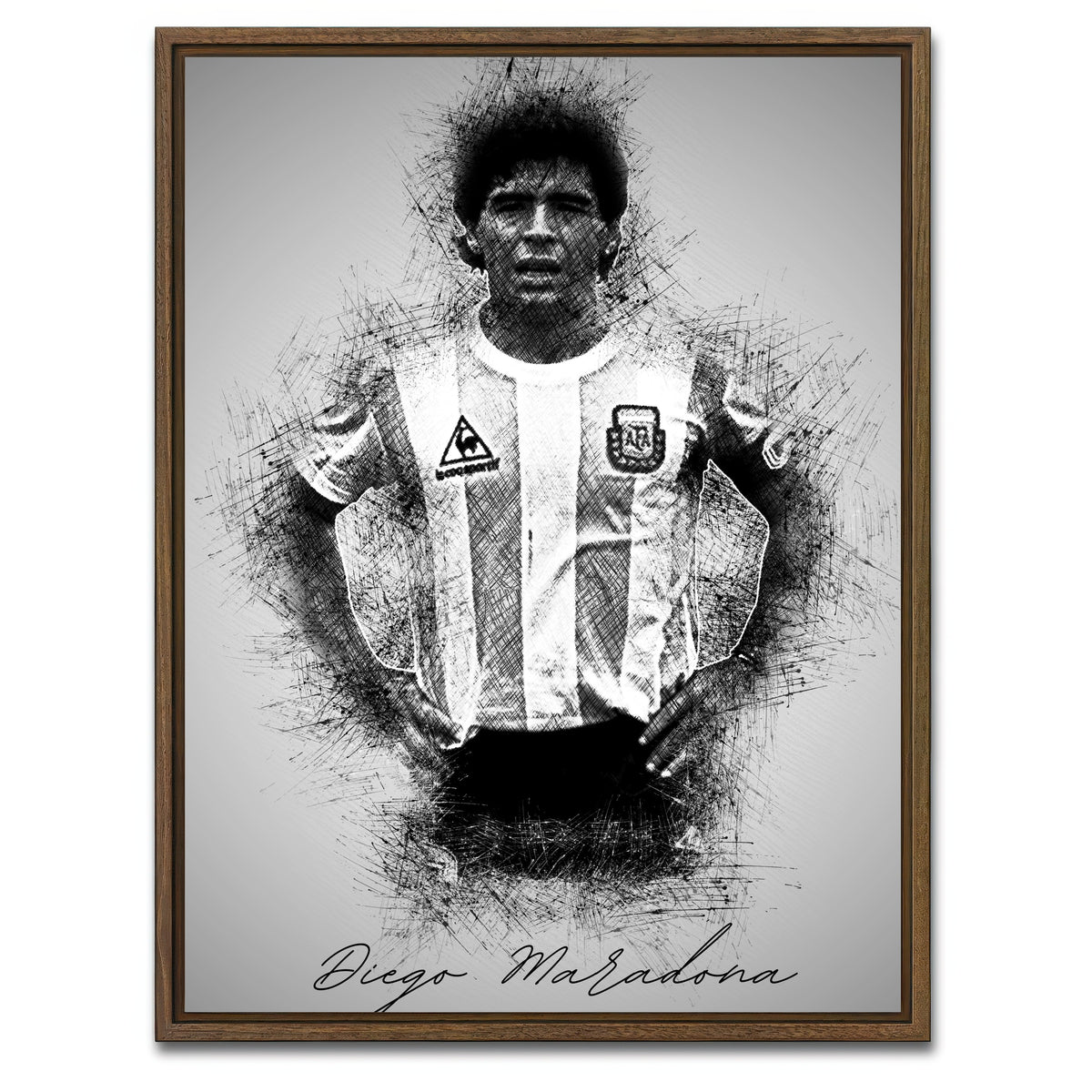 AUTO-MOCKUP WHITE | Diego Maradona Sketch | 1 Piece | Walnut Framed Canvas | group=3x4