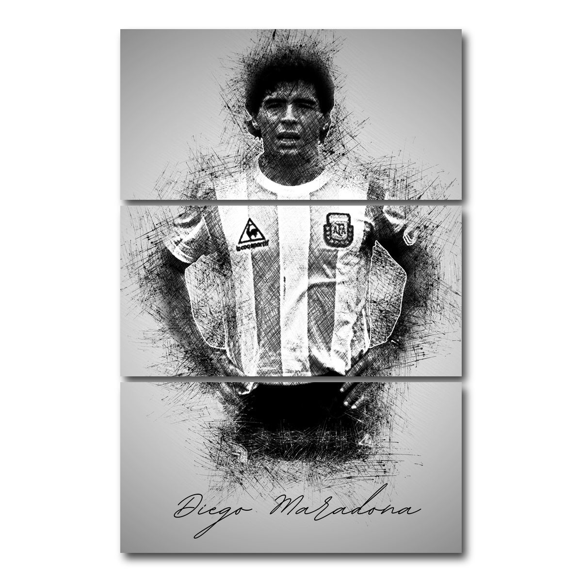 AUTO-MOCKUP WHITE | Diego Maradona Sketch | 3 Piece | Gallery Wrap Canvas | group=12x24_stacked