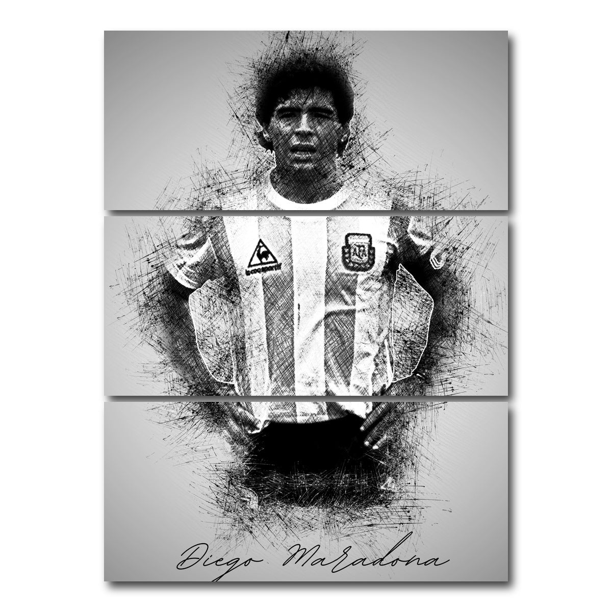 AUTO-MOCKUP WHITE | Diego Maradona Sketch | 3 Piece | Gallery Wrap Canvas | group=8x18_stacked