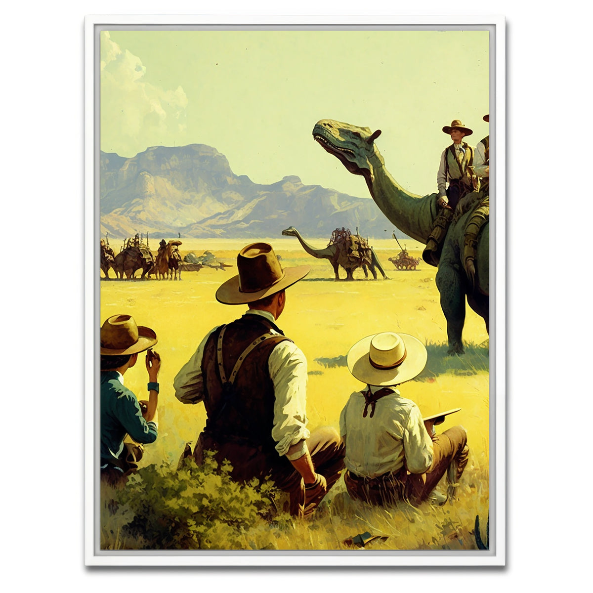 AUTO-MOCKUP WHITE | Dino Rodeo - Explorers of the Wild West | 1 Piece | White Framed Canvas | group=3x4