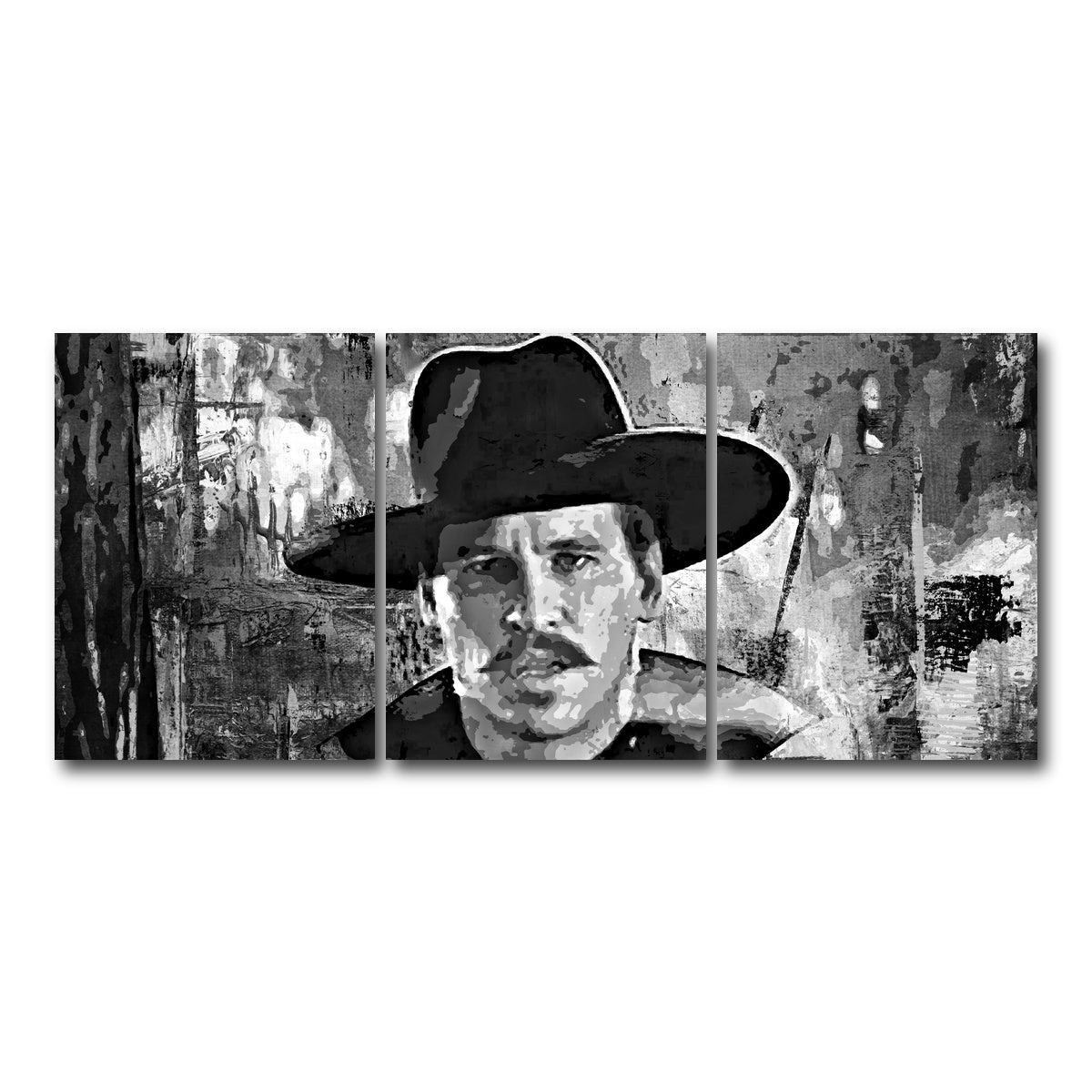 AUTO-MOCKUP WHITE | Doc Holliday Grayscale | 3 Piece | Gallery Wrap Canvas | group=18x24