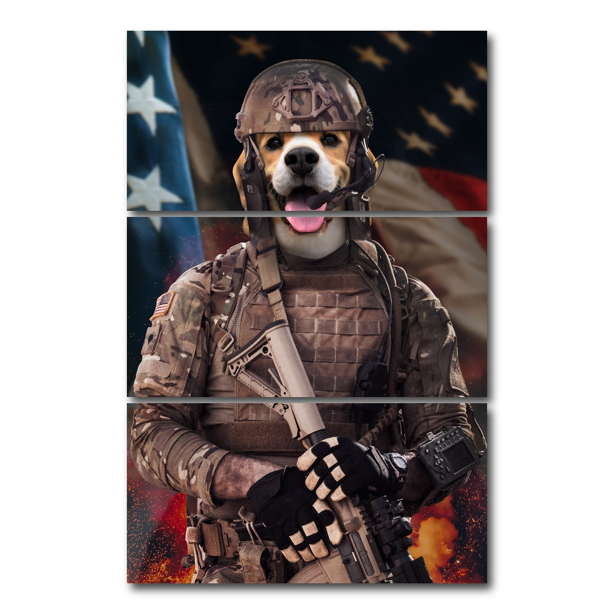AUTO-MOCKUP WHITE | Dog Soldier | 3 Piece | Gallery Wrap Canvas | group=12x24_stacked