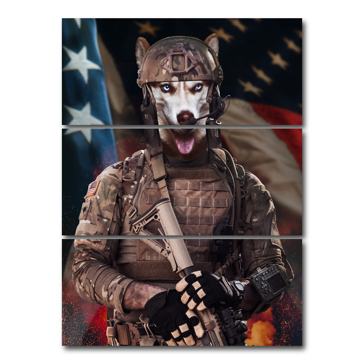 AUTO-MOCKUP WHITE | Doggy Soldier | 3 Piece | Gallery Wrap Canvas | group=8x18_stacked