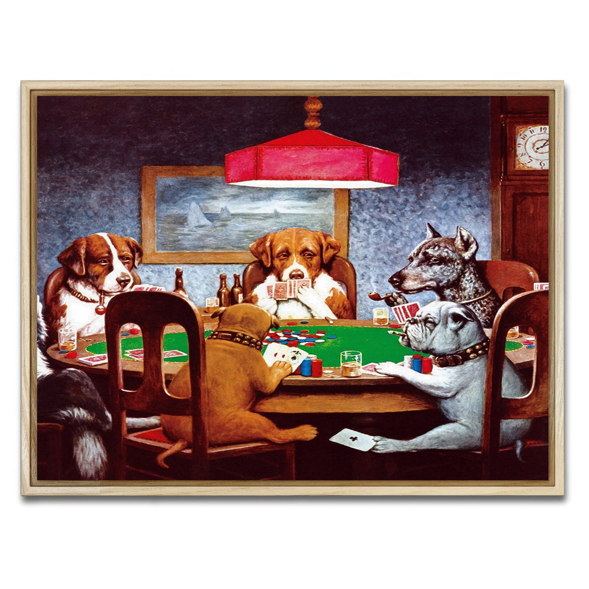 AUTO-MOCKUP WHITE | Dogs Playing poker | 1 Piece | Natural Framed Canvas | group=4x3