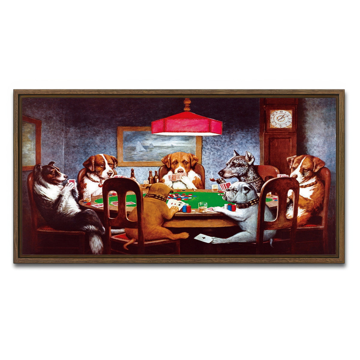 AUTO-MOCKUP WHITE | Dogs Playing poker | 1 Piece | Walnut Framed Canvas | group=2x1