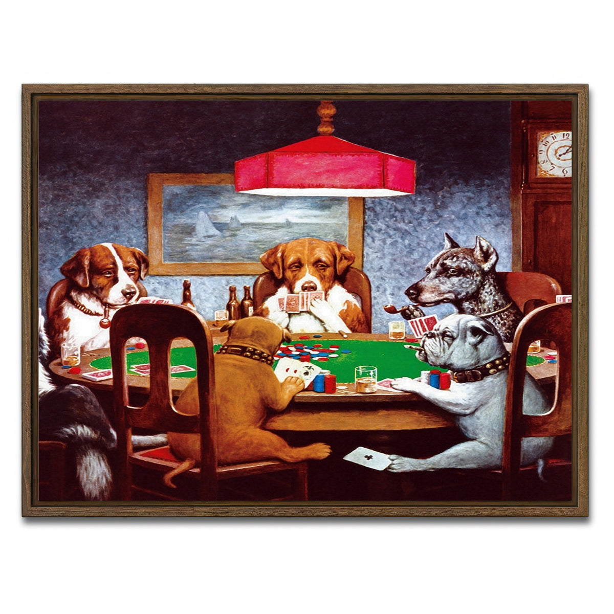 AUTO-MOCKUP WHITE | Dogs Playing poker | 1 Piece | Walnut Framed Canvas | group=4x3