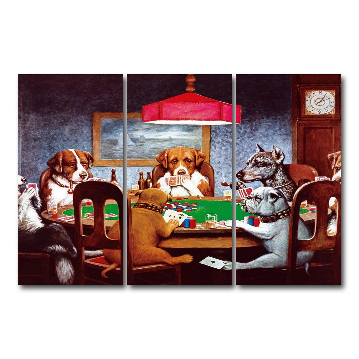 AUTO-MOCKUP WHITE | Dogs Playing poker | 3 Piece | Gallery Wrap Canvas | group=12x24