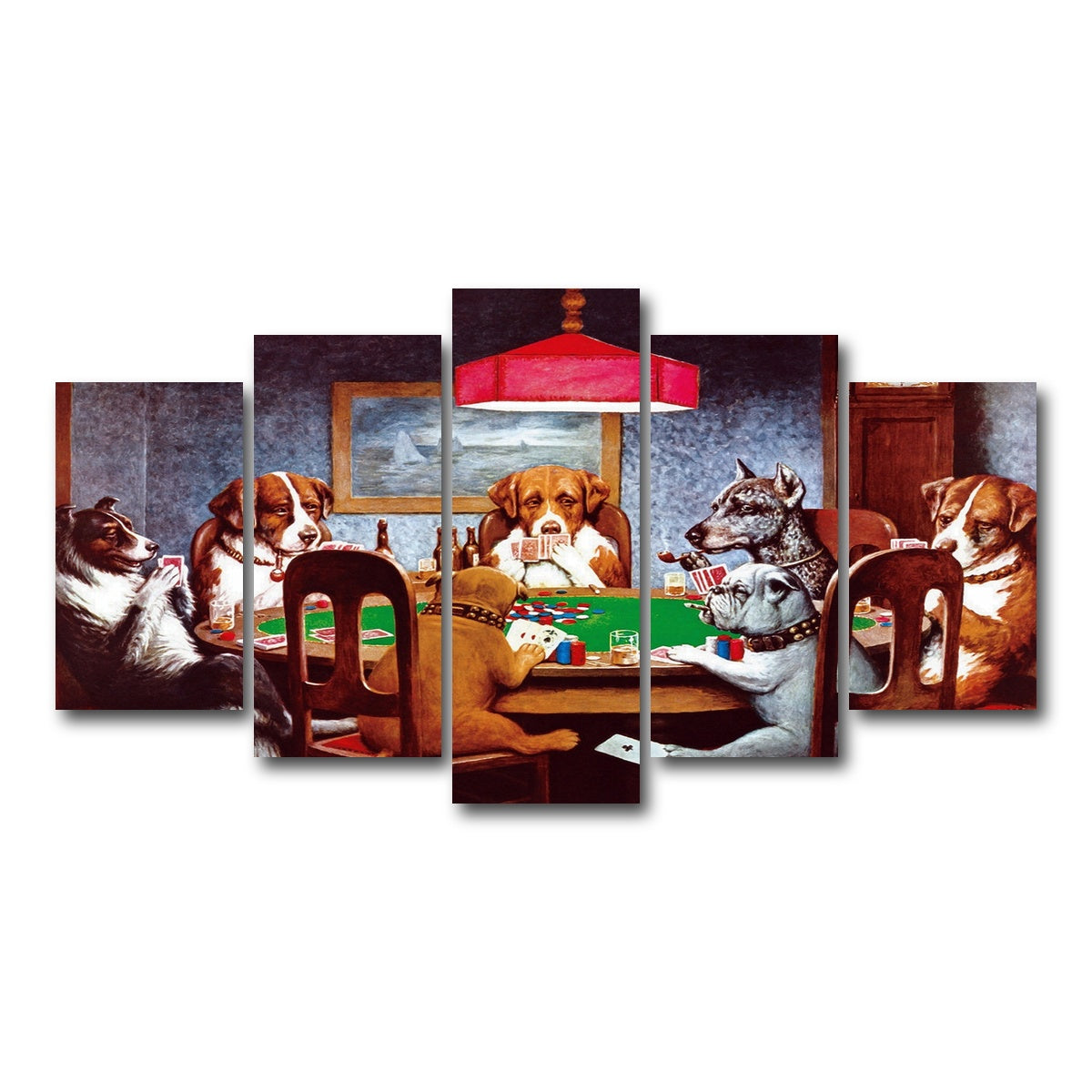 AUTO-MOCKUP WHITE | Dogs Playing poker | 5 Piece | Gallery Wrap Canvas | group=5_normal
